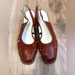 Bruno Magli Brown Leather Slingback Sandals Made in Italy Size 9B